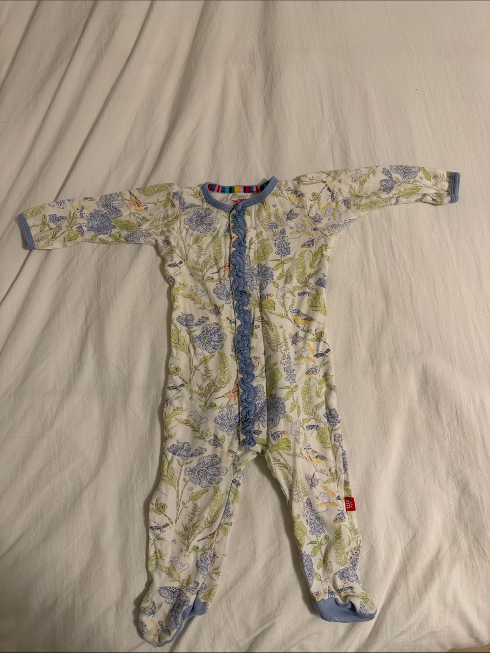 Magnetic Me Floral Footed One-Piece in Blue and Green